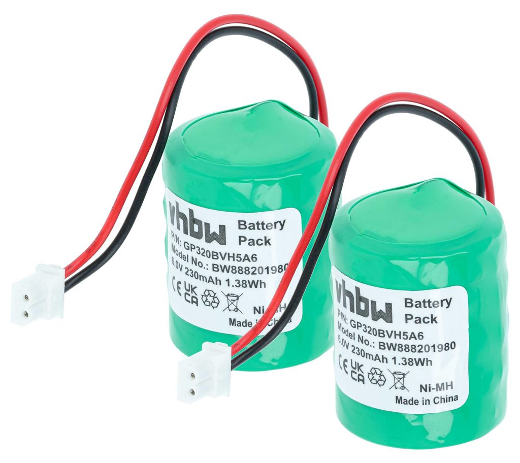vhbw 2x Akku kompatibel mit Honeywell 8EP420, AG6/WB, ADE RESON8, RESON8, HWAG6S, Risco Eurosec XS3D Alarmanlage, Alarmsystem (230 mAh, 6 V, NiMH)