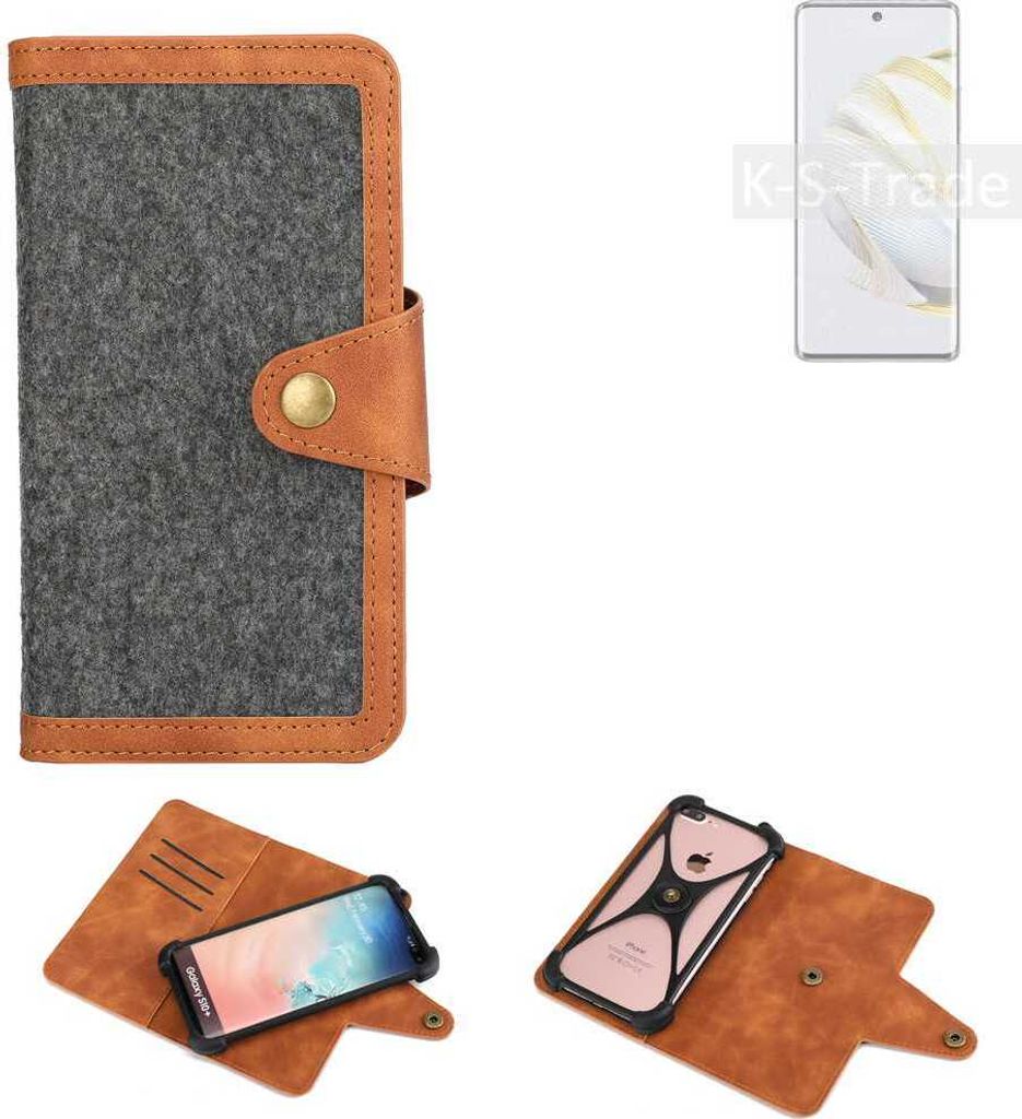 K-S-Trade Schutzhülle Handyhülle kompatibel mit Huawei nova 10 Filz Hülle Kunst-Leder dunkelgrau braun (1x)