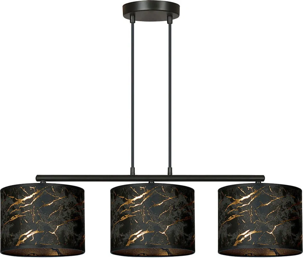 Lustre 3 Branches Noir et Doré 100cm - Luminaire en Tissu Haut de Gamme