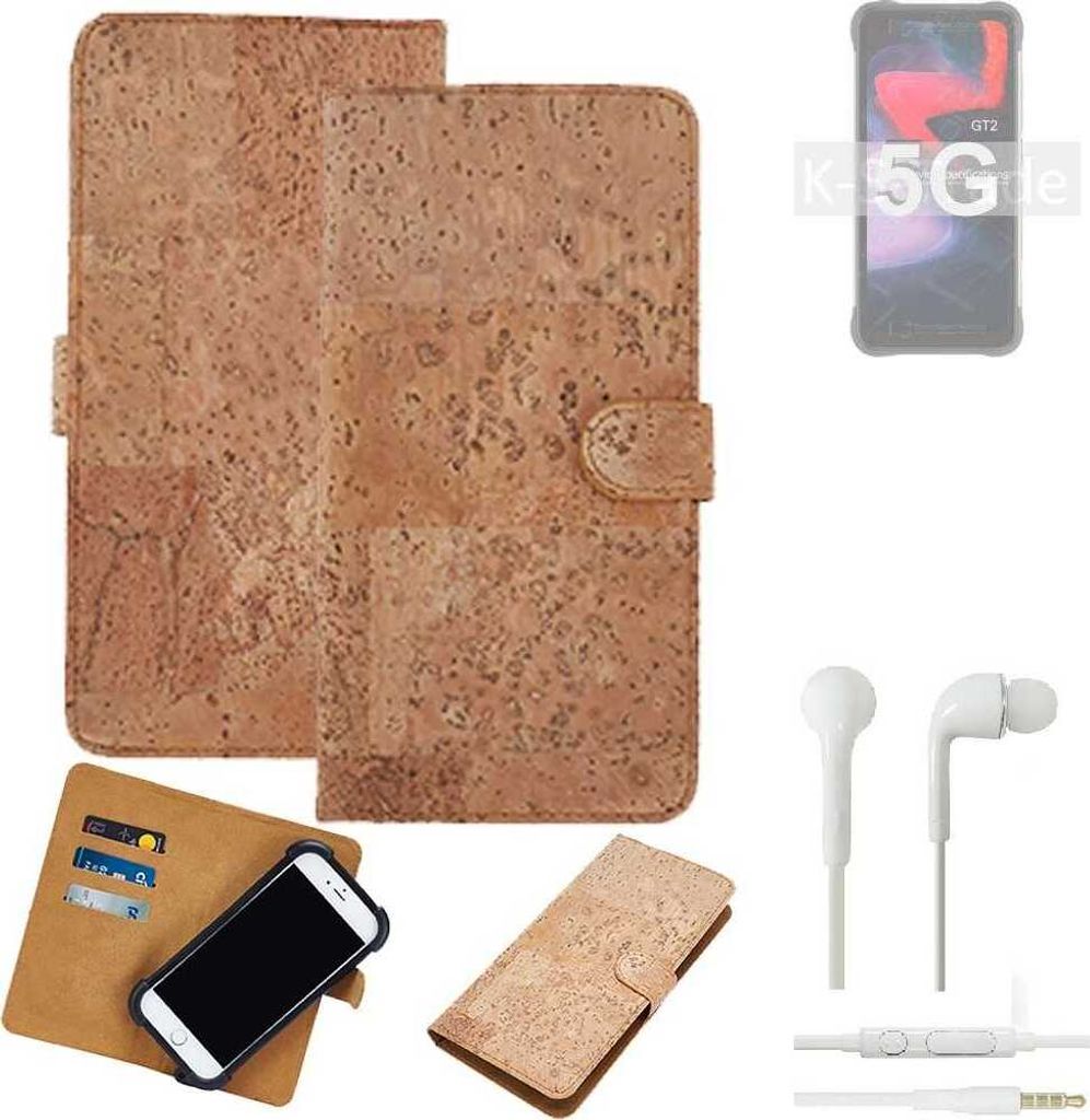 K-S-Trade Hülle kompatibel mit UMIDIGI Bison GT2 5G + in ear Kopfhörer Kork Handyhülle Cover Schutzhülle TPU Case Bumper in Hellbraun, (1x)