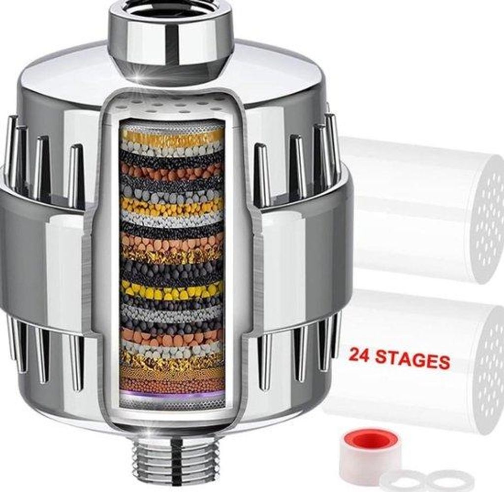 Kraftvolles Kalkfilter für Duschen mit zwei Ersatzfiltern für Wasser mit hohem Kalziumgehalt - Wasserfilter für Wasserhähne zum Entfernen von C...