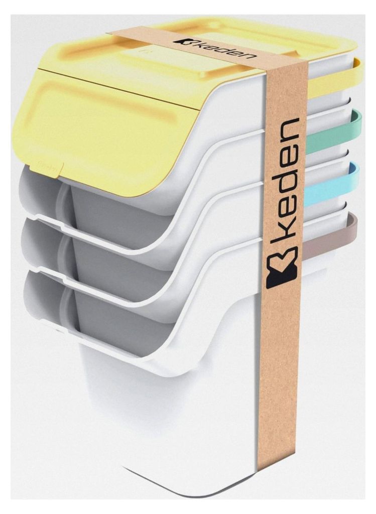 Mülltrennsystem 4x20L Set mit Aktivkohlefilter, Recyclingbehälter aus Kunststoff (Aschgrau)