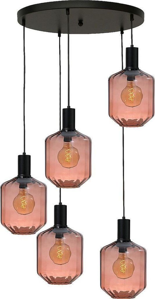masterlight Pendelleuchte Porto 5-flammig Glas Rot-Transparent Ø60cm