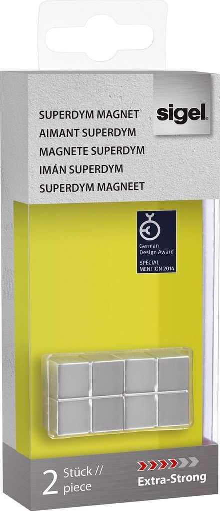 sigel Neodym-Magnete C10, Cube Design, silber, 2-er Set Aluminiumoberfläche, hochglanz poliert, extra stark (N45), - 1 Stück (GL704)