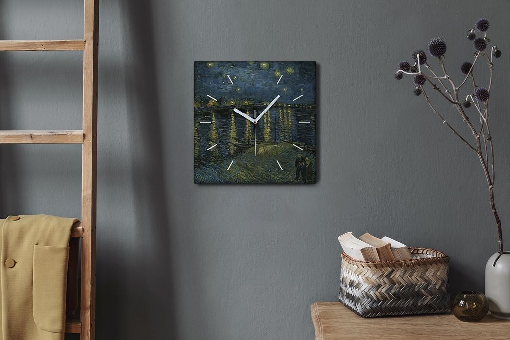 Coloray Hodiny Unikátní 30x30 cm Tiché hodiny Pro obývací pokoj a kuchyň Nástěnné hodiny Plátno Bílé ručičky hodin - Van Gogh Sternn...