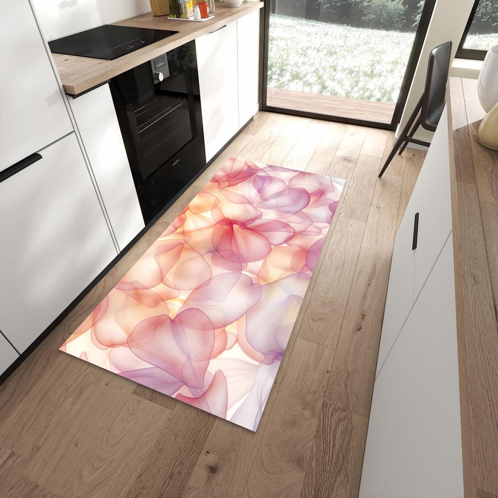 Küchenteppich 90x180cm rutschfest & abwischbar PVC Läufer - Zarte Blütenblätter