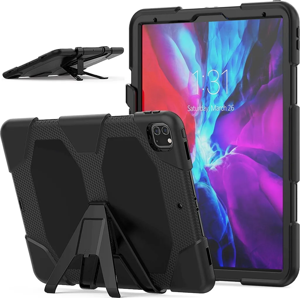 Custodia per Apple iPad Pro 12.9 2020/2021 12.9 pollici Cover esterna con protezione dello schermo + supporto Nero