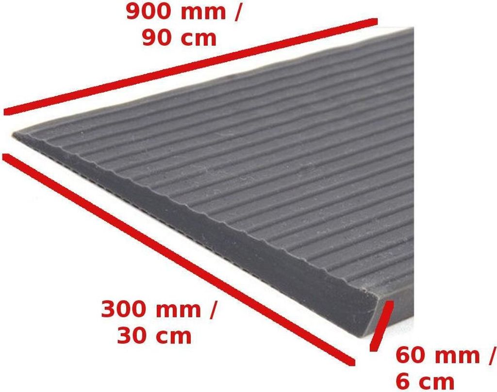 FabaCare Türschwellenrampe Schwellenrampe Rollstuhlrampe Rampe Gummirampe 60 mm x 300 mm x 900 mm