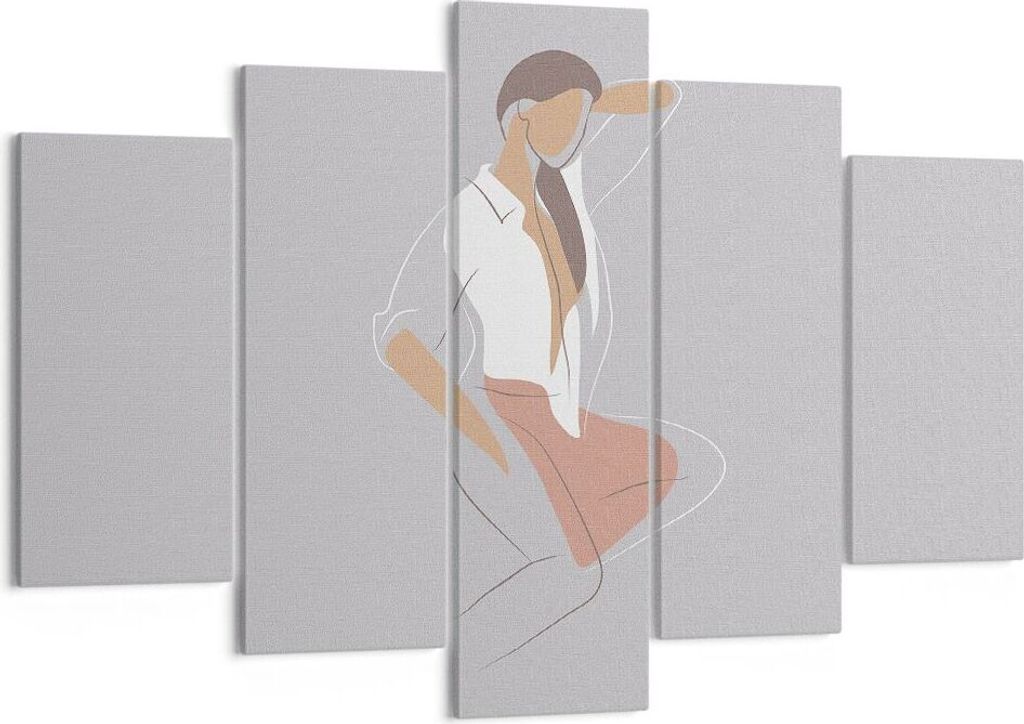 Bild auf Leinwand - Leinwandbild - 5 Teile - Frau Grafik Modern - 150x100cm - Wand Bild - Wanddeko - Wandbilder - Leinwanddruck - Bilder - Wanddeko...