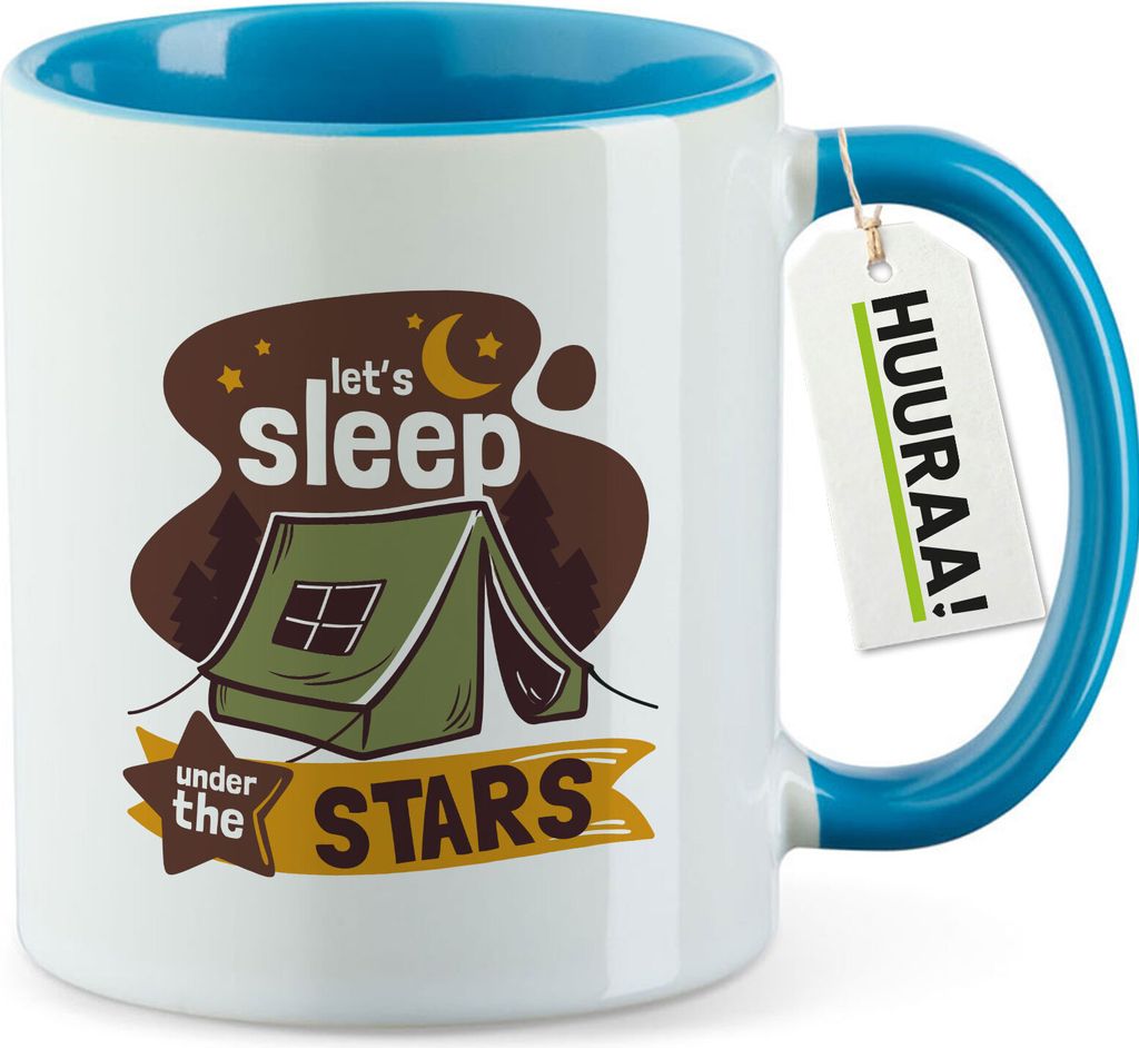 Huuraa Kaffeetasse Sleep under the stars Zelt 330ml Blau Keramik Kaffeebecher Geschenkidee