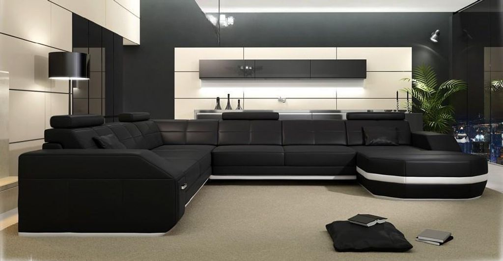 Design Sofa mit USB Couch Polster Ecksofa Wohnlandschaft Ledersofa Eckgarnitur