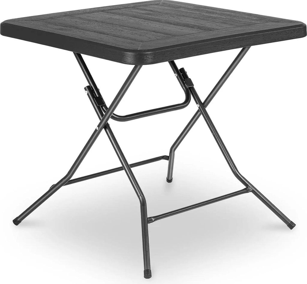 Klapptisch für draußen - Quadratisch 80x80 cm - Höhe 74 cm - Edelstahlbeine - PVC-Tischplatte - Für 4 Personen - Schwarz