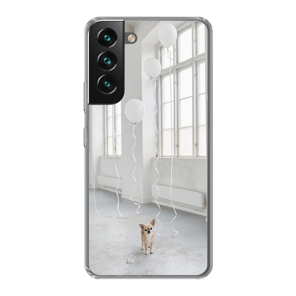 MuchoWow Handyhülle Schutzhülle Hülle für Samsung Galaxy S22 Plus Hund - Weiß - Luftballon Silikon Softcase Handy Hülle - Schutzabdeckung