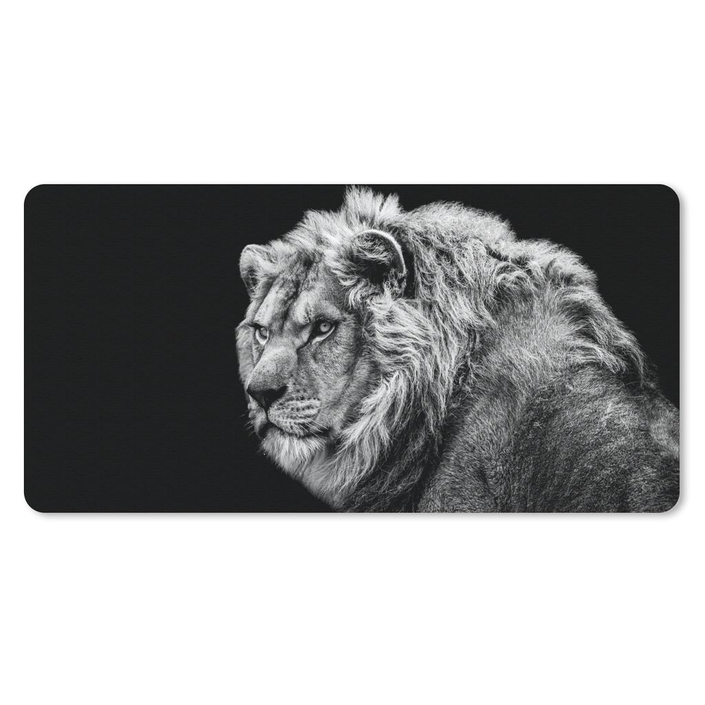MuchoWow Mauspad Mousepad Löwe - Porträt - Wildtiere - Schwarz - Weiß 60x30 cm - Mousepads - Maus Mat - Pad - Mausunterlage - Nachhaltig