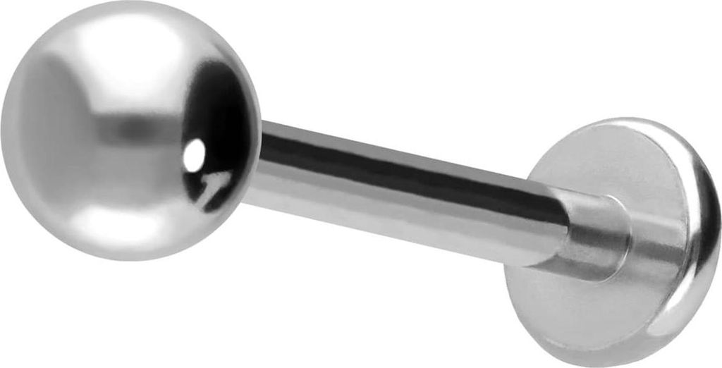 Ohrpiercing, Nasenpiercing Titan Labret Silber Stablänge: 18mm + Stabstärke: 1,6mm + Kugelgröße: 4mm