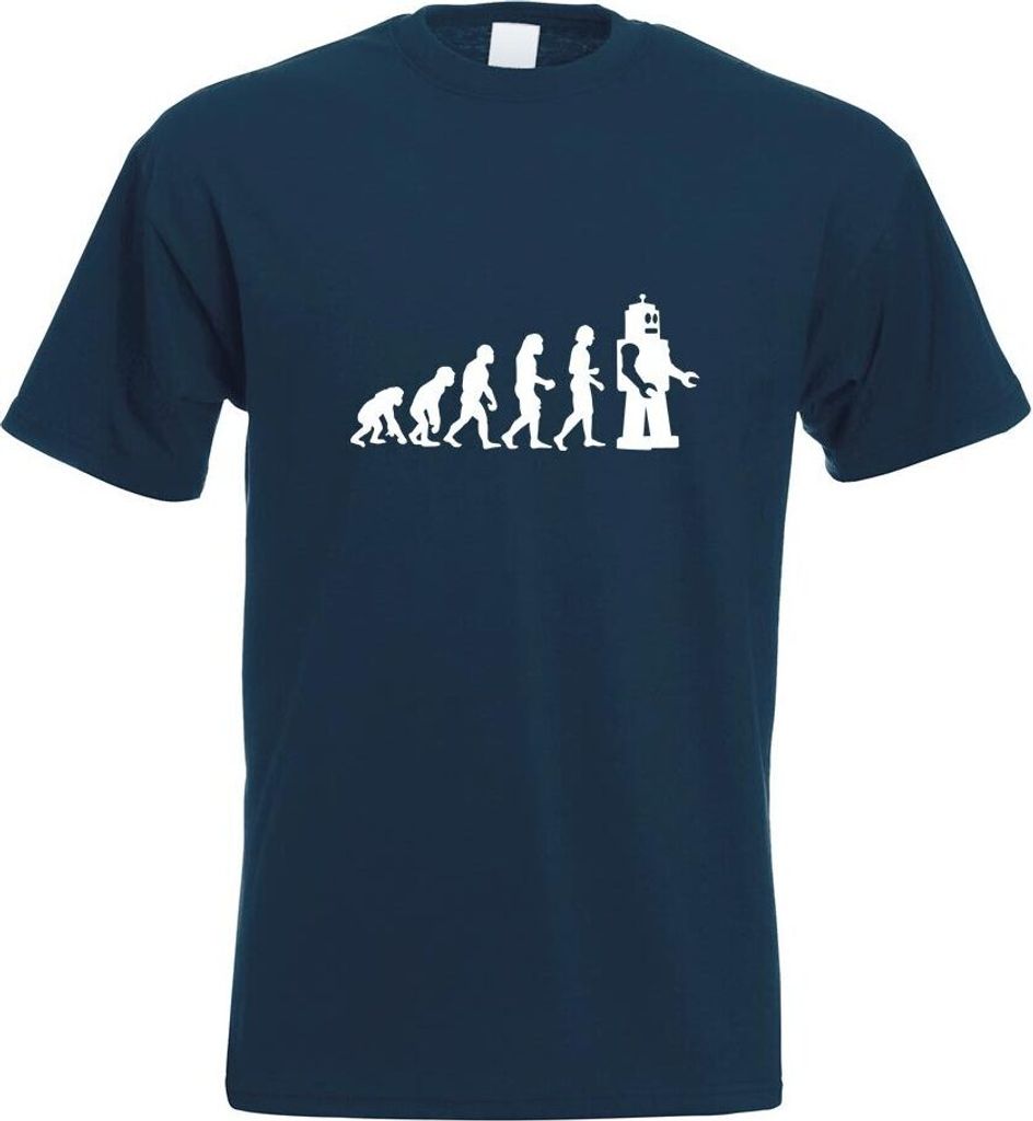 Kiwistar - T-Shirt - Navy - Evolution Roboter Motiv Bedruckt Funshirt Design Print - mit Motiv Bedruckt - Funshirt Design - Sport - Freizeit - Herr...