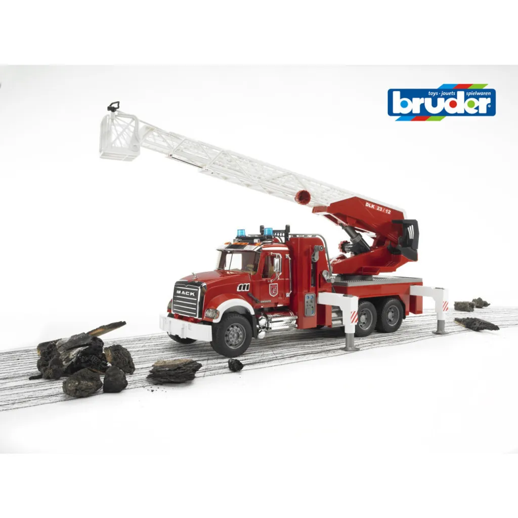 Camion de pompier Bruder MACK Granite incassable avec grande échelle - 35
