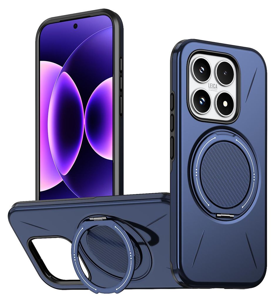Magnetisch Hülle für Xiaomi 17, Stoßfeste Weich TPU und Hard PC Schutzhülle mit Ringhalter Ständer Blau