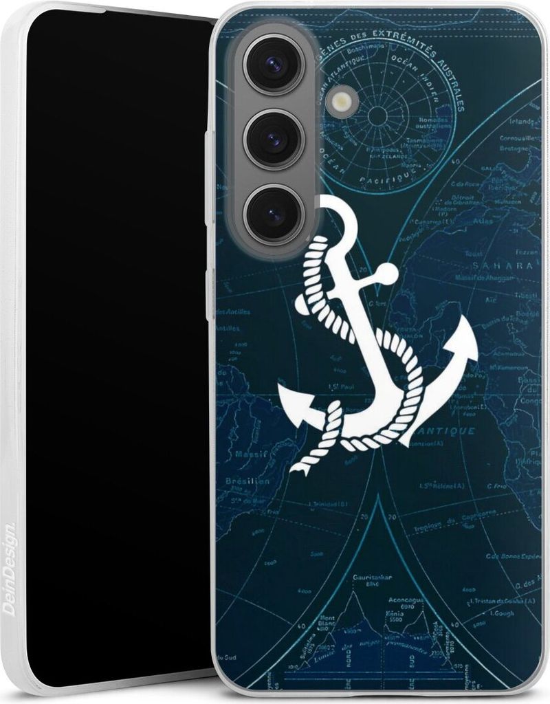 DeinDesign Slim Hülle für Samsung Galaxy S25 Silikon Case Ultra Dünn Handyhülle Anker Landkarte Segeln