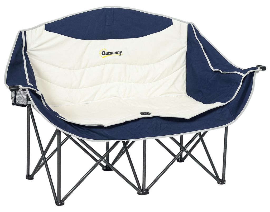 Faltstuhl faltbar 2 Sitzer Campingstuhl mit Getränkehalter Tragetasche bis 250kg belastbar Blau