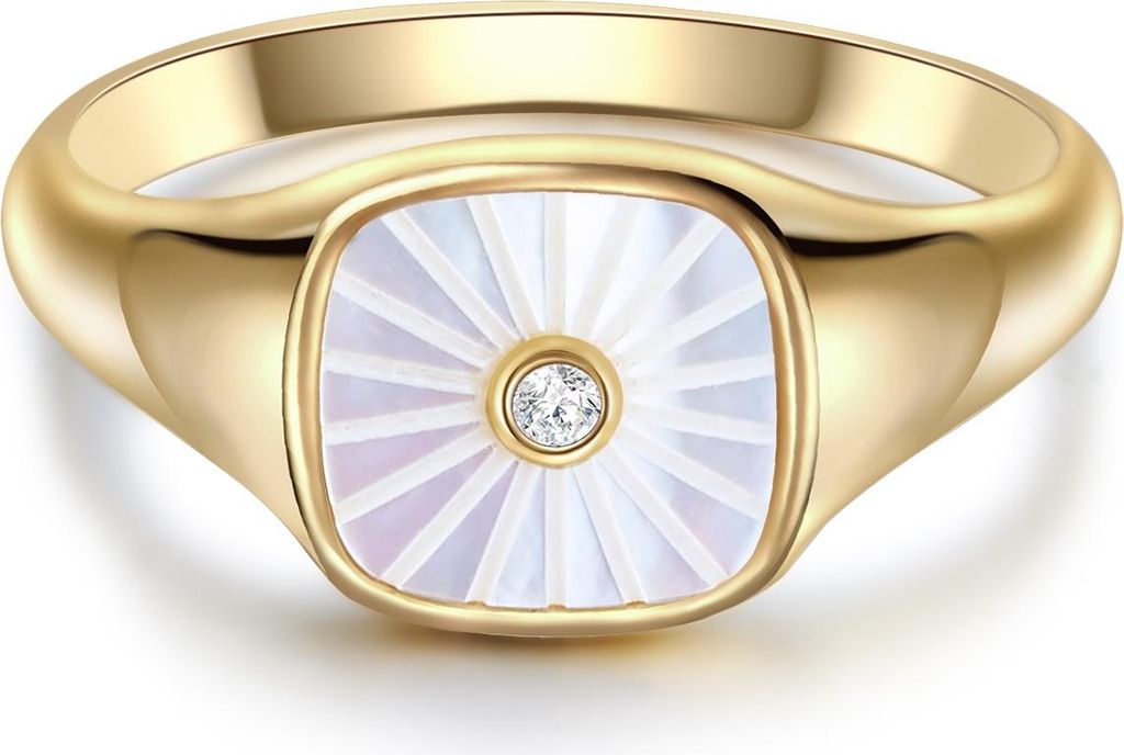 Ring Sterling Silber gelbgold Perlmutt Zirkonia weiß 48