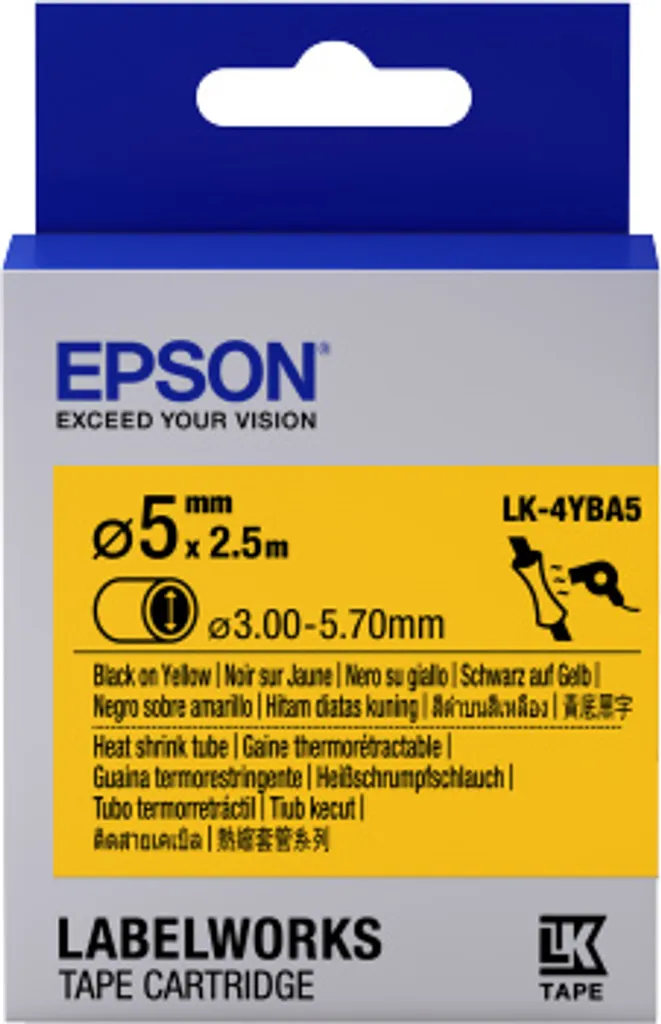 Tubetto Epson LK-4YBA5 Nero/Giallo 3mm x 2.5m per Etichettatrici LW - 2
