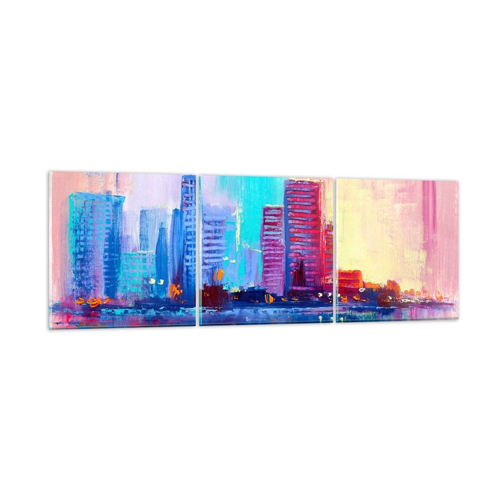 Bilder auf glas - Stadt Haus Straße - 120x40cm - Glasbilder - Wandbilder - Kunstdruck - zum Aufhängen bereit - Wanddekoration aus Glas - Glas Bil...