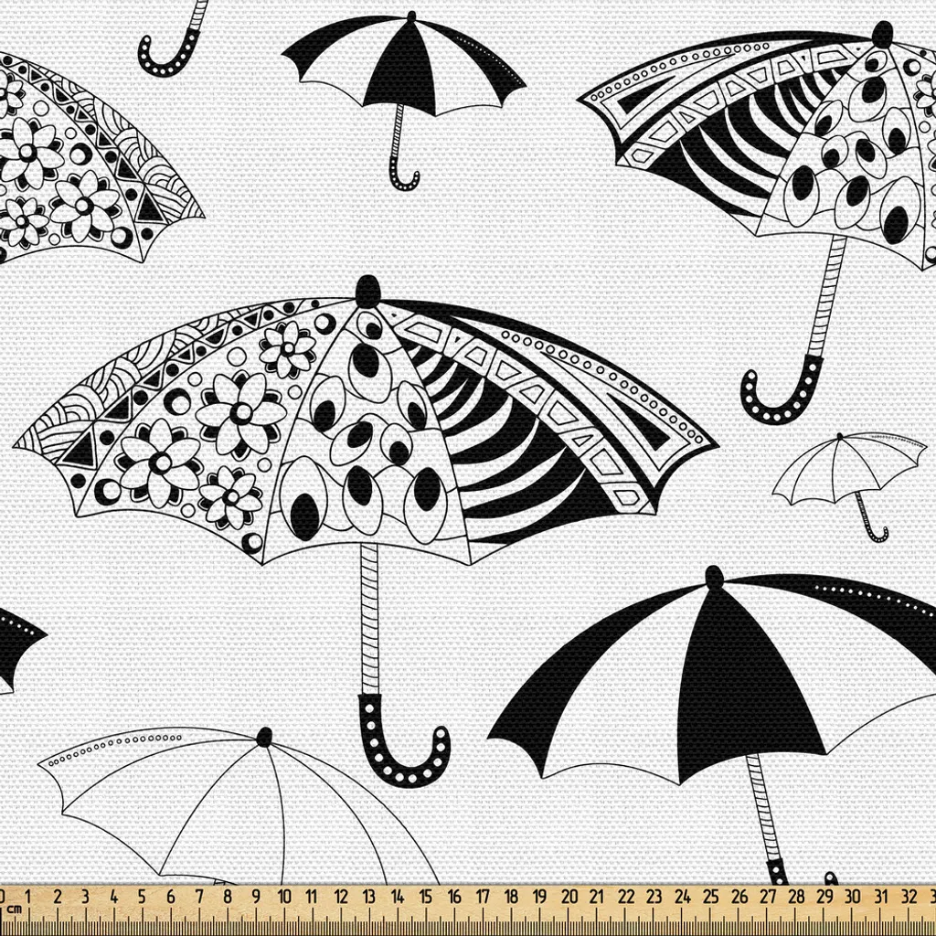 Tissu graphique noir et blanc 3 mètres avec imprimés fleurs et rayures