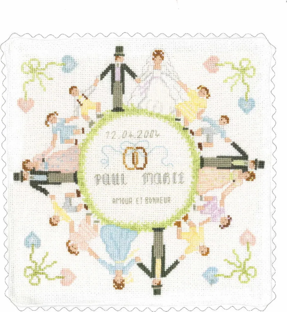 Kit de broderie point de croix compté pour coussin de mariage 20x20cm