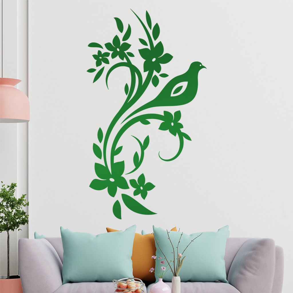 Vogel Ranke Blüte Wandtattoo in 6 Größen - Wandaufkleber Wall Sticker - Dekoration, Küche, Wohnzimmer, Schlafzimmer, Badezimmer