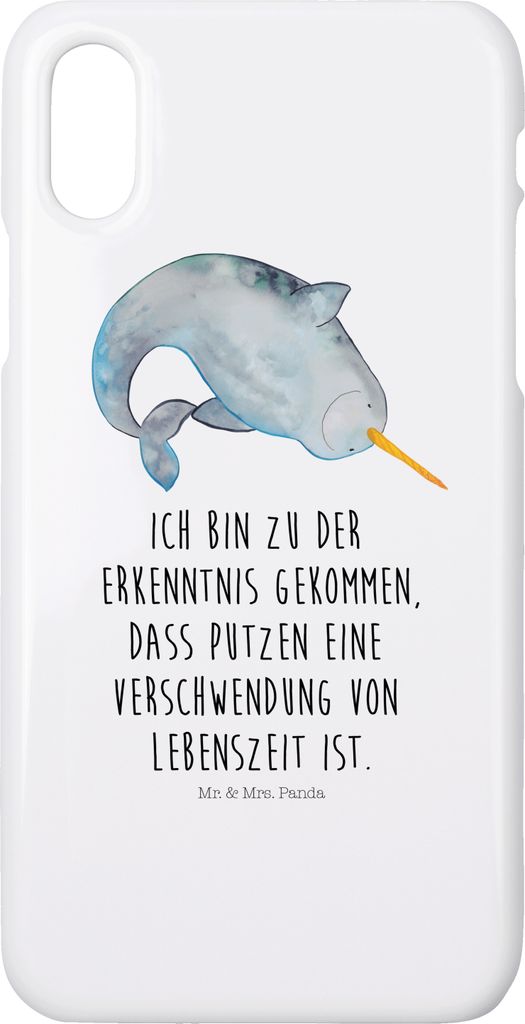 Mr. & Mrs. Panda Iphone 10 Handyhülle Narwal - Weiß - Geschenk, Wal, Hülle, Putzen, Meer, Kinderzimmer, Cover, Hausfrau, Aufräumen, Handy, X