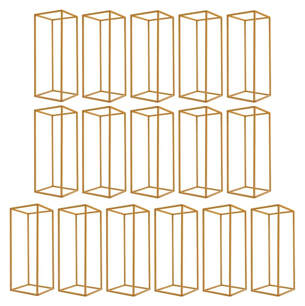 Lot de 16 supports fleurs mariage rectangulaires dorés 24x24x60 cm