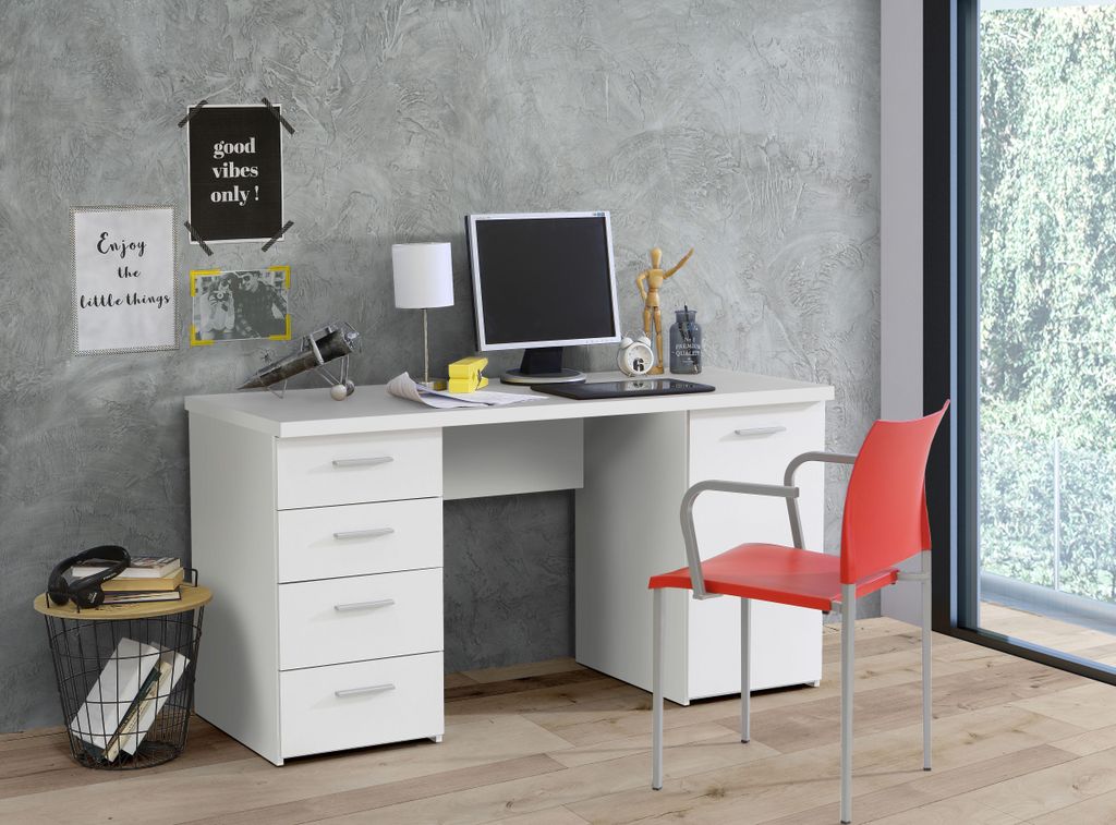 Schreibtisch Balu mit Schubkästen in weiß matt 145x60 cm