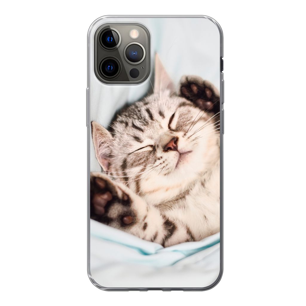 MuchoWow Handyhülle Schutzhülle Hülle für iPhone 12 Pro Kätzchen - Bett - Pfoten - Mädchen - Kinder - Kinder - Kind Silikon Softcase Handy ...