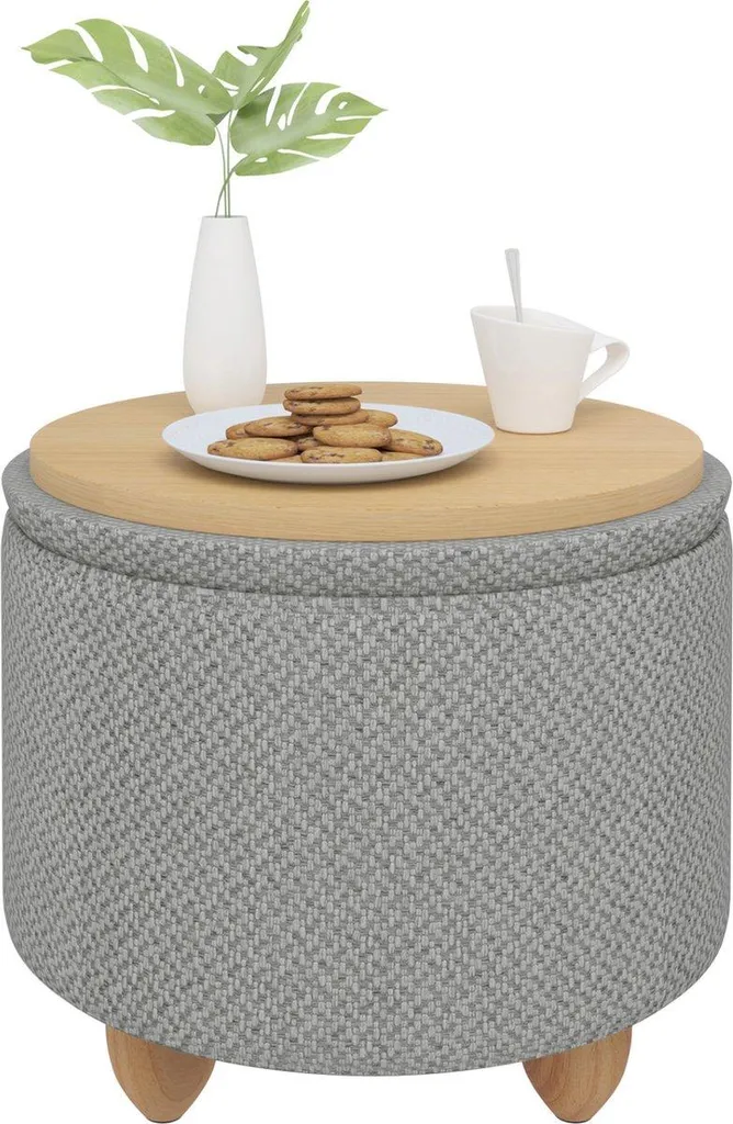 Rangez et gagnez de la place avec ce tabouret rond gris en tissu