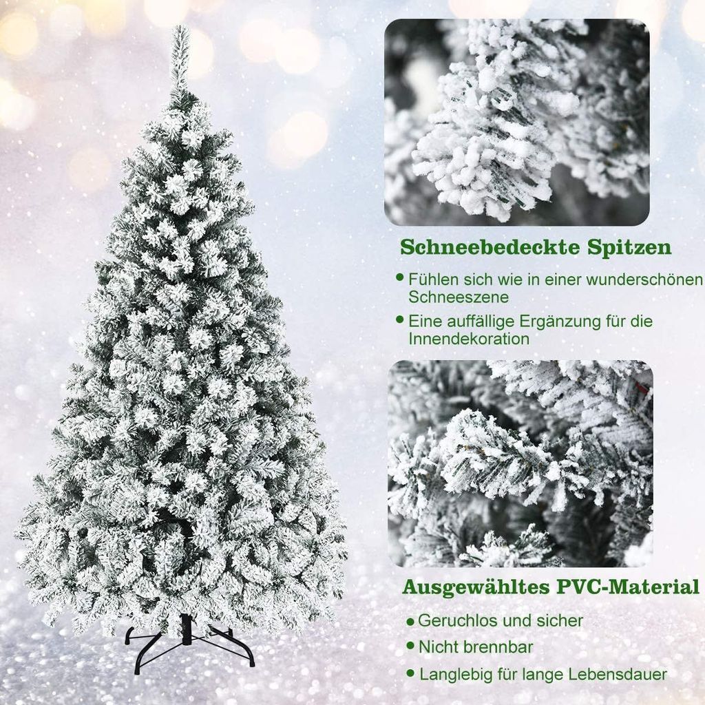 COSTWAY 180cm Künstlicher Weihnachtsbaum mit Schnee inkl. 600 Spitzen PVC Nadeln, 250