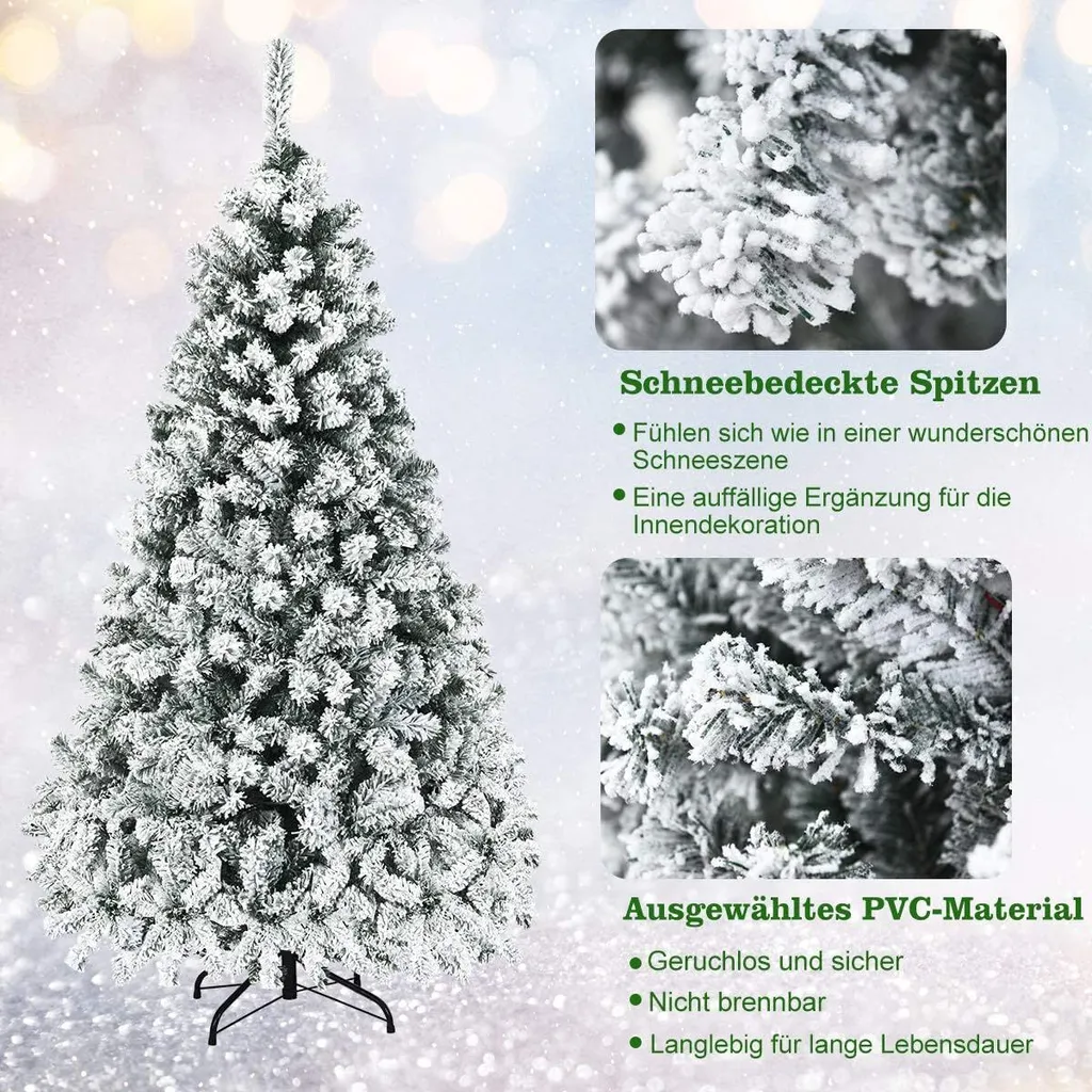 Sapin de Noël 180cm Enneigé 600 Branches PVC et LED Intégrées