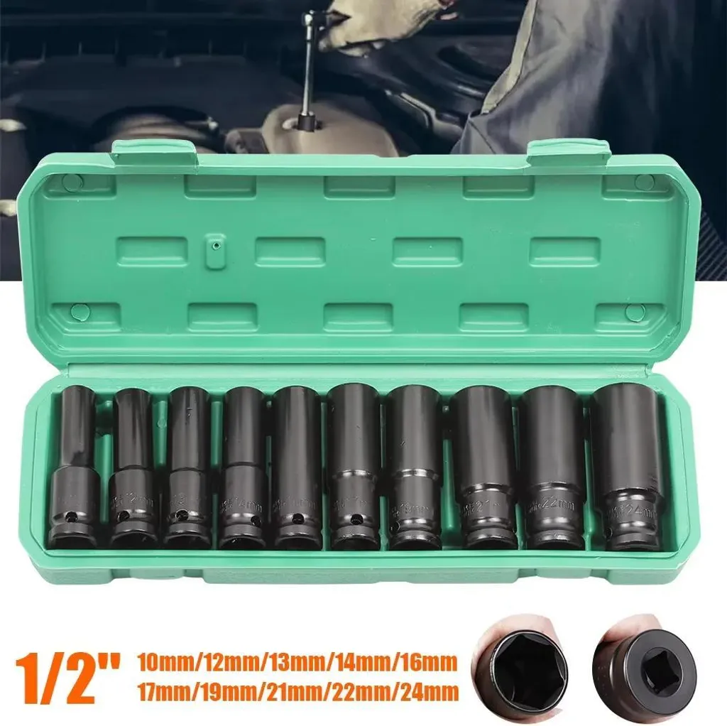 Bussole Lunghe 1/2 Pollice Verdi 10-24mm | Set 10 Pezzi Cr-V per Impulsi - 2