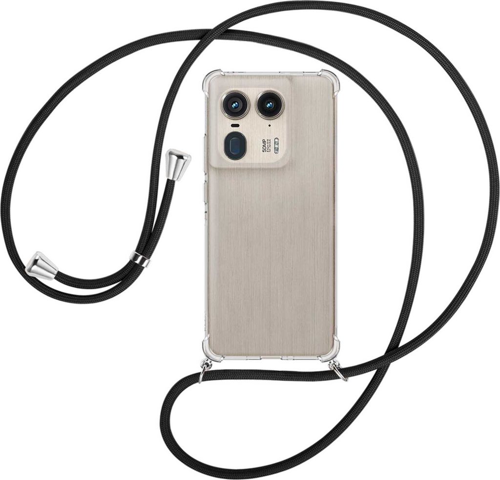 Handykette Backcover-Schutzhülle mit Band (Metall silberfarben) für Motorola Edge 50 Ultra 5G - schwarz