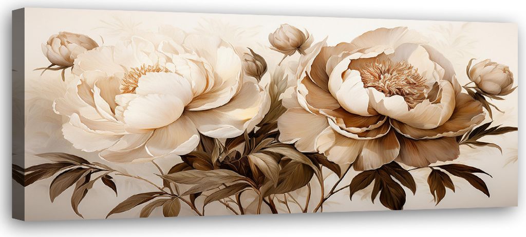 Leinwandbild Pfingstrosen Beige Blumen 90x30 Feeby Beige bild für die wand bereit zum aufhängen