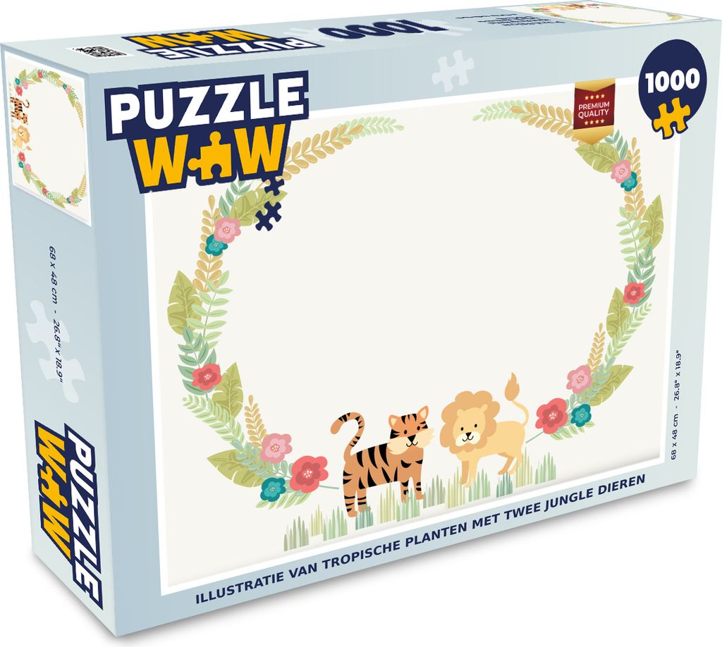 MuchoWow Puzzle 1000 Teile Illustration von tropischen Pflanzen mit zwei Dschungeltieren - Erwachsene - Rätsel