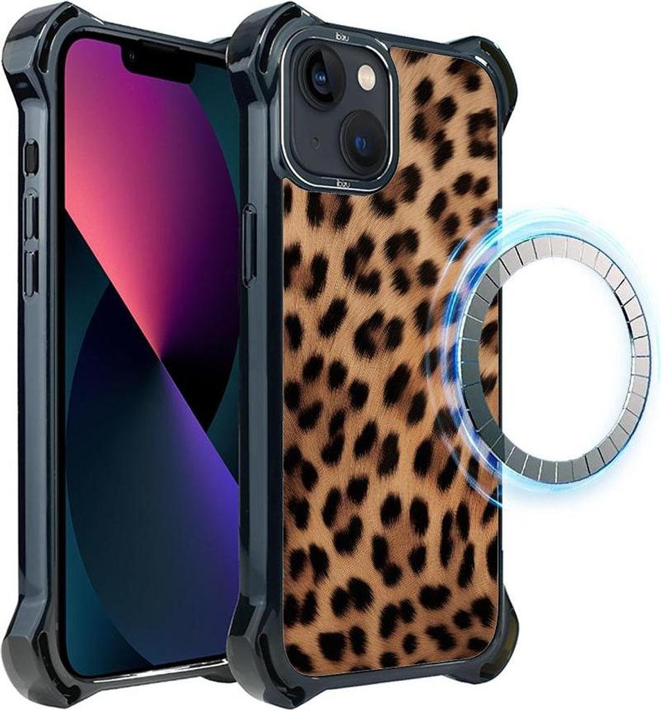 Schutzhülle für das iPhone 13, MagSafe-kompatibel, verstärkte Ecken, schwarz, Panther, Leopardenmuster