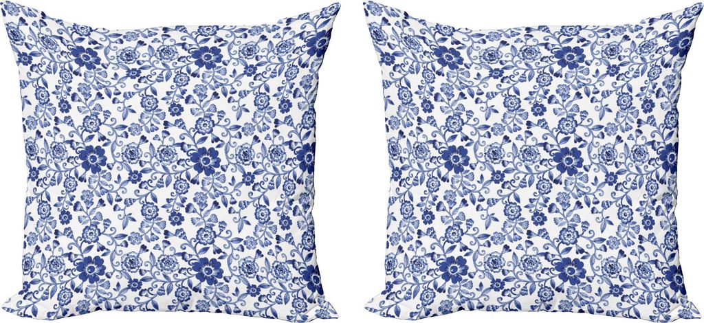 ABAKUHAUS Aquarell Kissenbezug Set (2Stück), Künstlerische vibrierende blaue Blumen-Muster-weibliche Blumenfrühlings-Verzierungen, 60 x 60 cm, V...