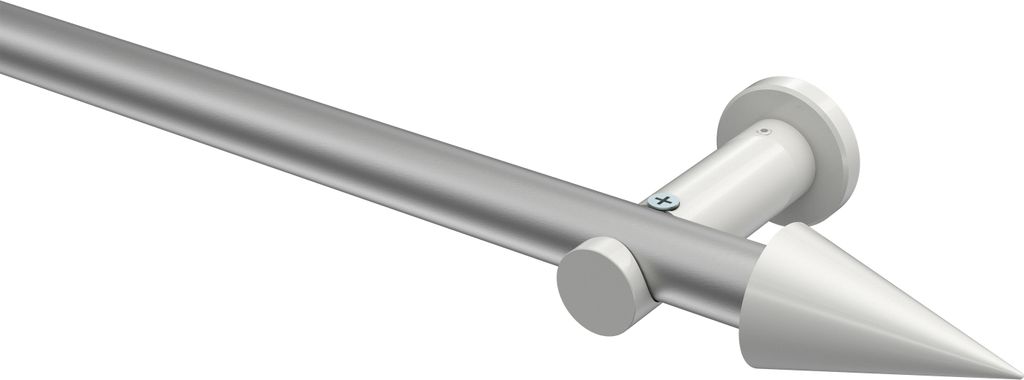 Interdeco Gardinenstange / Vorhangstange Silbergrau / Weiß, Typ Platon Savio (Kegel) ohne Ringe, 20 mm Ø 1-läufig, 400 cm