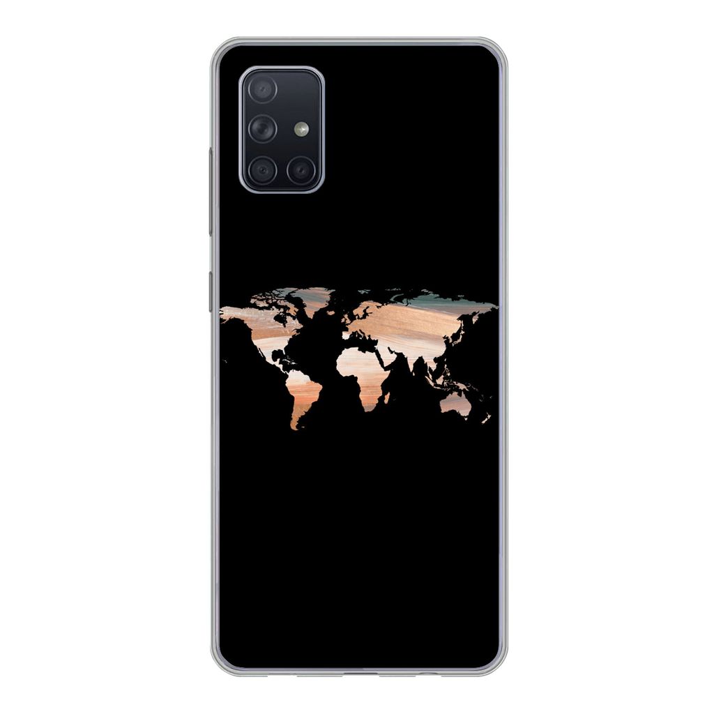 MuchoWow Handyhülle Schutzhülle Hülle für Samsung Galaxy A71 Weltkarte - Farbe - Schwarz Silikon Softcase Handy Hülle - Kartenbesitzer