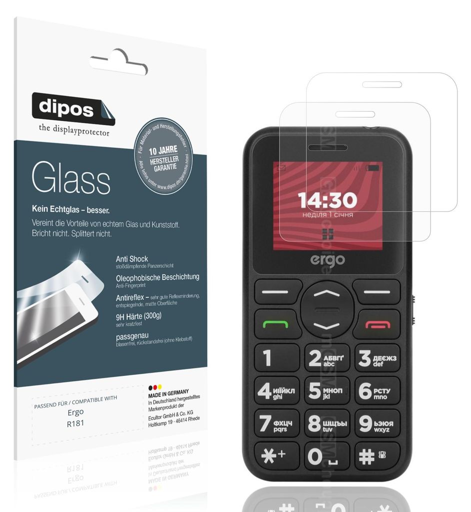 2x Schutzfolie für Ergo R181 matt - Anti-Shock 9H Folie dipos Glass Kunststoffglas