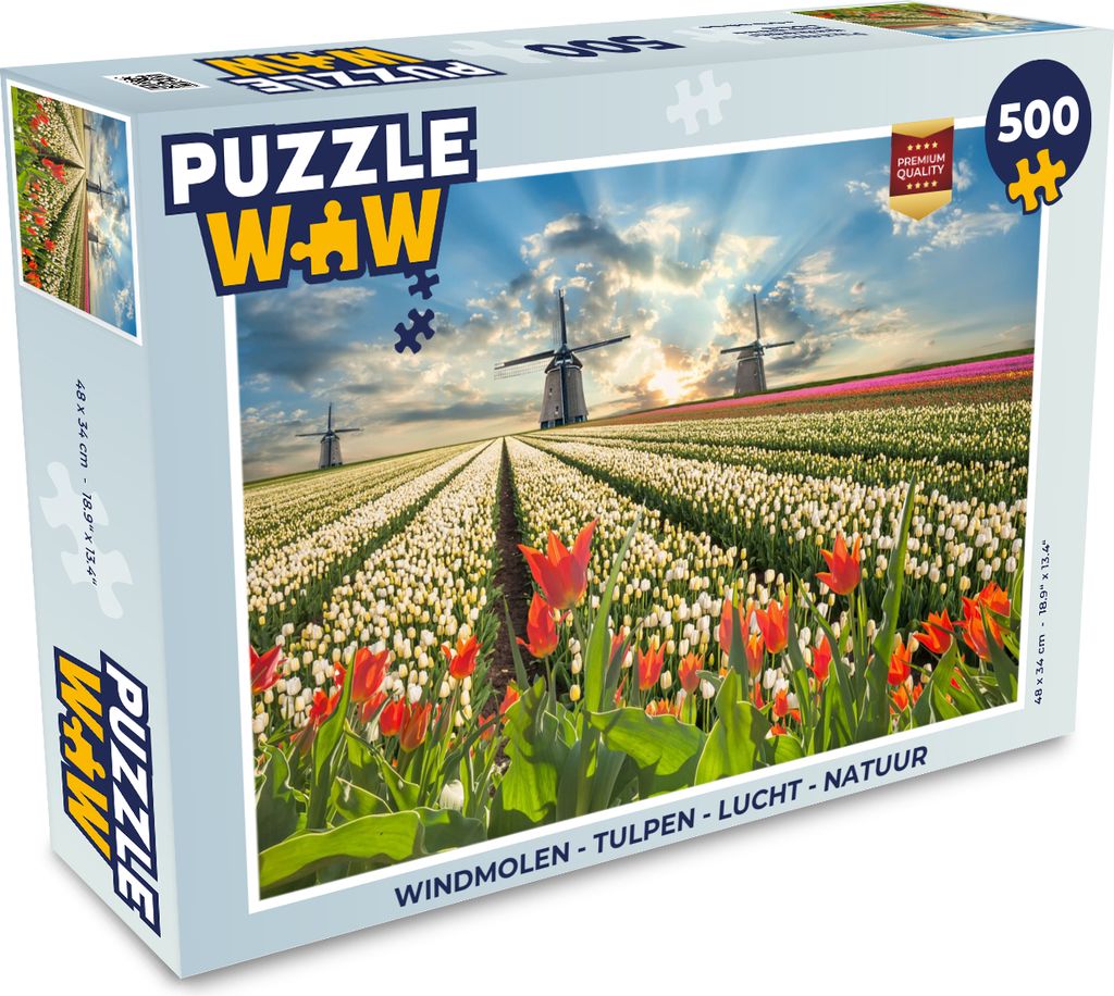 MuchoWow Puzzle 500 Teile Windmühle - Tulpen - Himmel - Natur - 500 Teile - Kinder - Selberbauen - Puzzlespiele