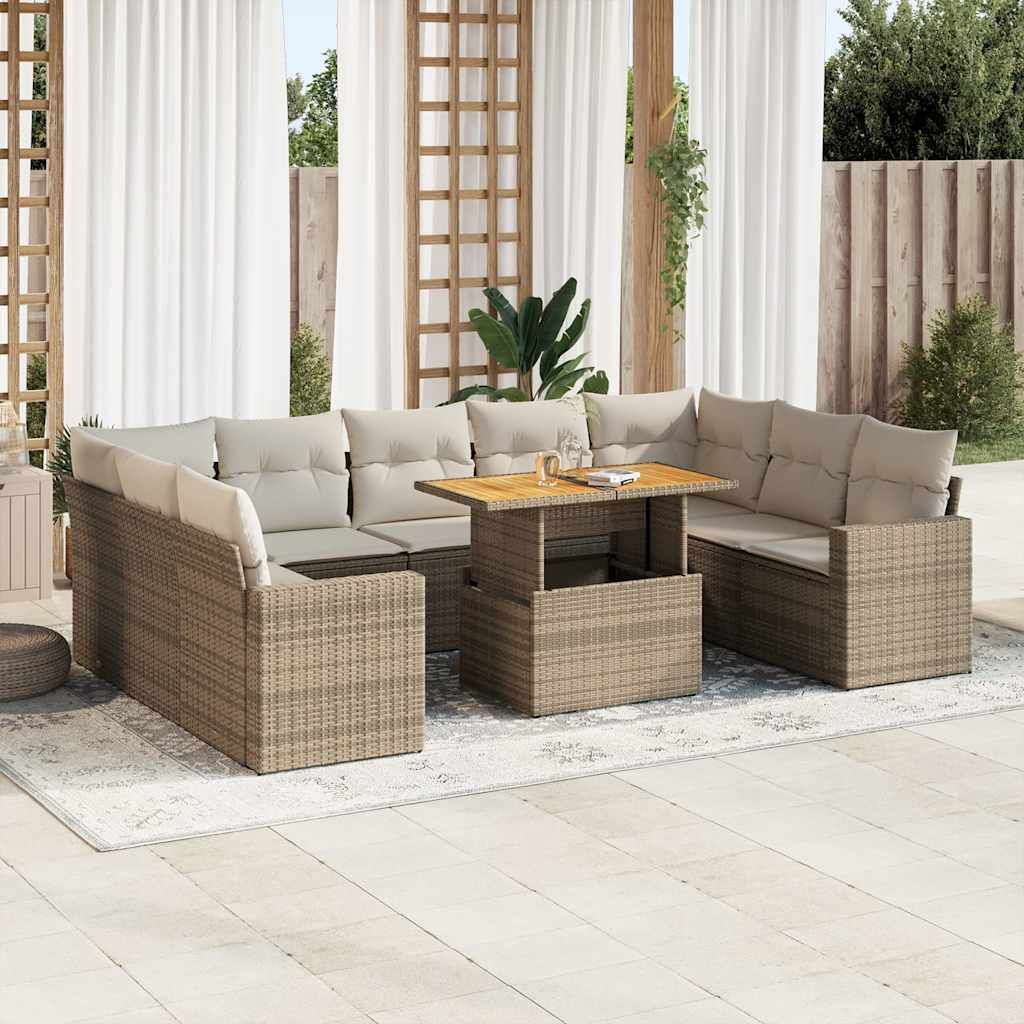 Maison Exclusive - 10-tlg. Garten-Sofagarnitur mit Kissen Beige Poly Rattan