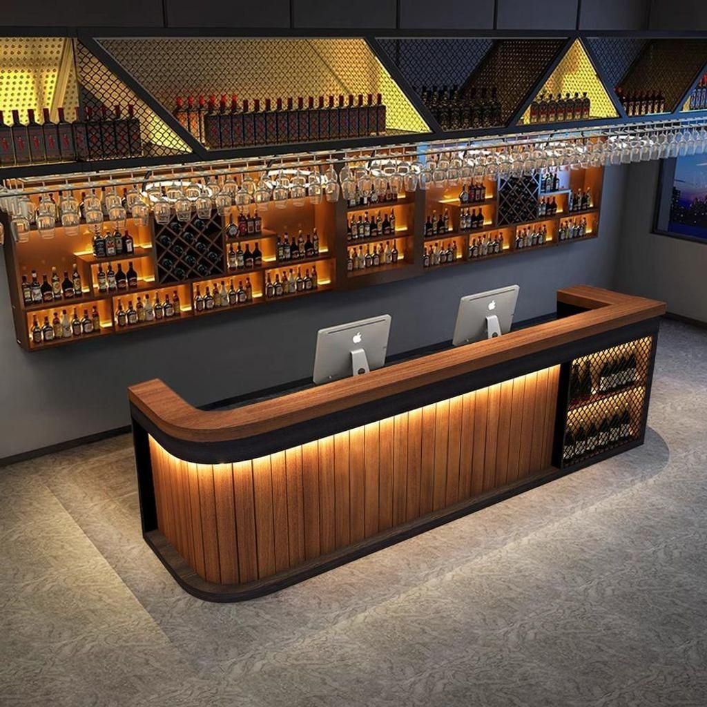 Bartheke,Empfangstheke mit LED-Beleuchtung,Bar-Möbel, Rezeptionstresen, Verkaufstheke,Kassentisch,Theke Braun 200x60x100cm【Hutaohei 200】