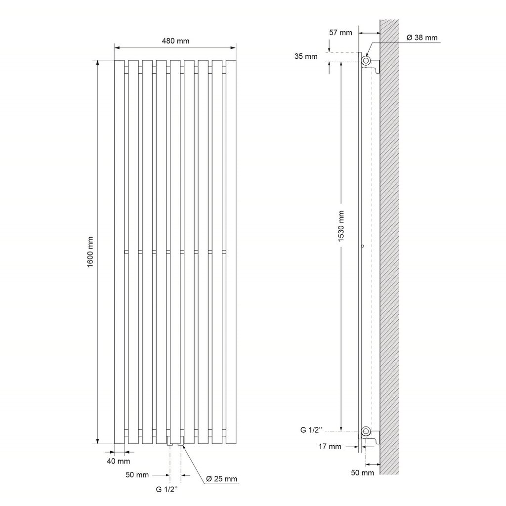 Grzejnik płytowy LuxeBath, jednowarstwowy, 480x1600 mm, Zdjęcie produktu 